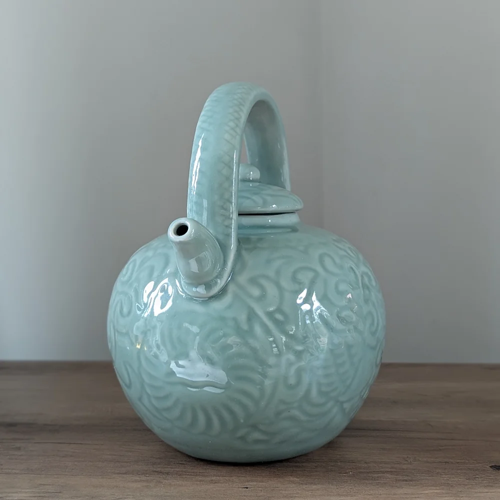 Japanese Clay Celadon Green Glaze 10 Inch Teapot